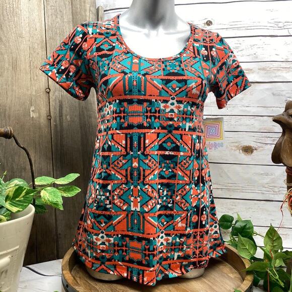 LuLaRoe Classic T Tee shirt T-Shirt XXS Scoop Neck NWT New Orange Turquoise - Picture 1 of 8